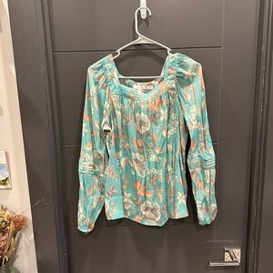Floral Print Women's Top - Green and pink